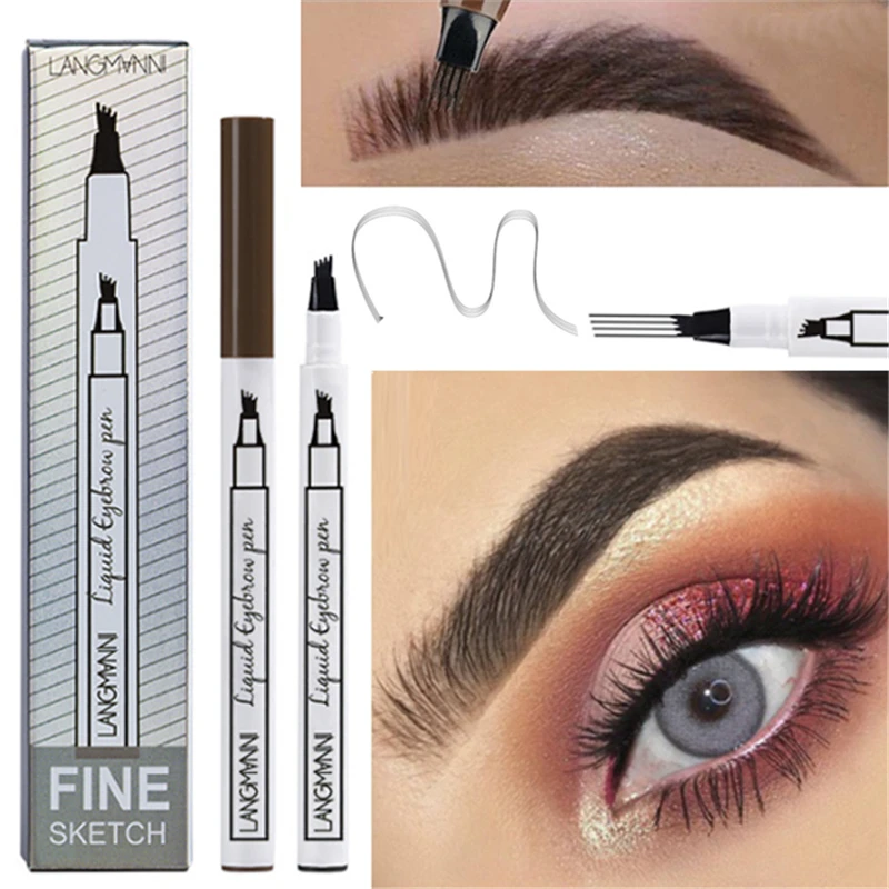 Microblading тату-ручка для бровей, водостойкая, 4 головки, тонкий эскиз, жидкий карандаш для бровей, стойкий макияж бровей, 3 цвета