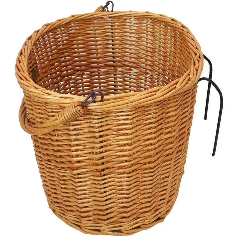 Vintage Wicker Bicycle Basket with Folding Lid& Leather Straps
