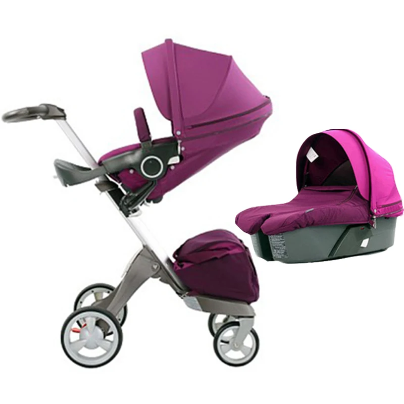 Baby Stroller 2 in 1 High Landscape Kids Pram Folding Carriage Black Newborn Stroller Car Baby Cart Luxury Pushchairs For Infant - Цвет: purple stroller 2in1