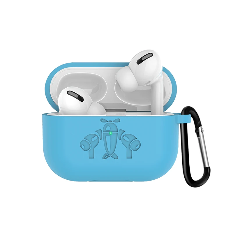 GOOJODOQ для Airpods Pro Чехол Премиум силиконовый чехол Защитный чехол для Airpods Pro/Airpods 3 с светодиодный брелок - Цвет: Небесно-голубой