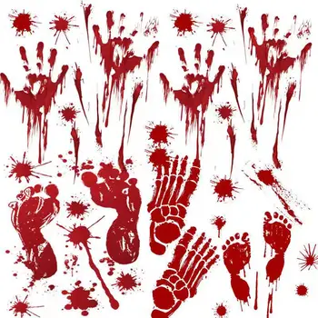 

Horror blood Handprint Footprint Fingerprint Halloween Sticker Wall Window Floor Decor Horror Blood Sticker Haunted house Decor