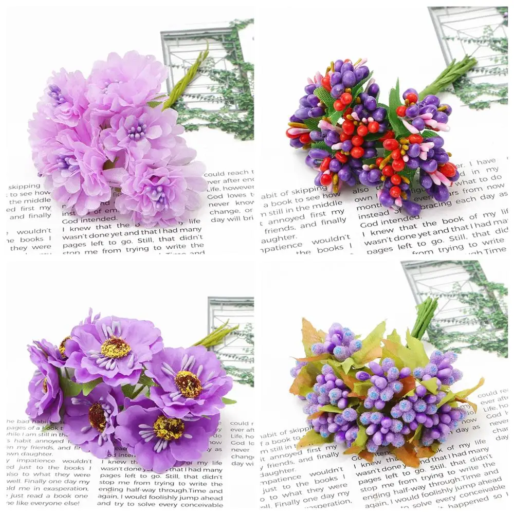 Purple Flower Cherry Stamen Berries Bundle for DIY Decor and Crafting