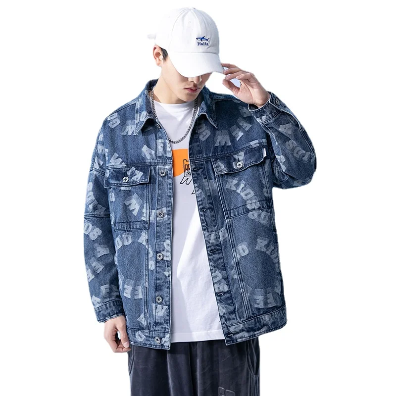 Men Denim Jacket Streetwear Hip Hop Jean Jackets  2021 Men Casual Loose Printing New Spring Japanese Retro Fashion Coat M-5XL 1