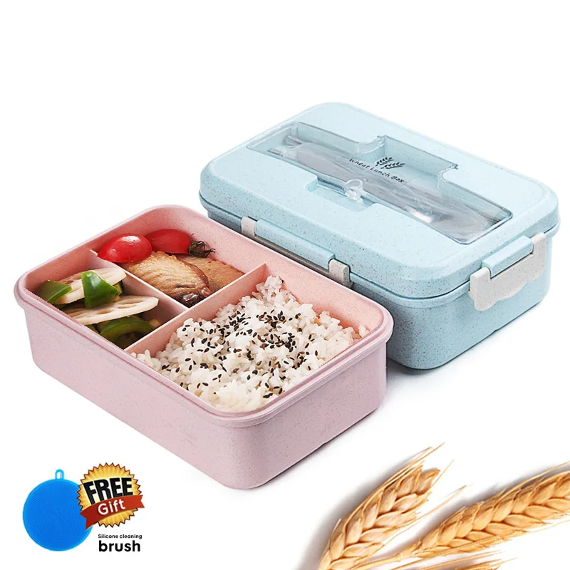 Bento Ланч-бокс для детей с ложкой палочки для еды контейнер герметичный BPA бесплатно Пшеничная солома столовая посуда наборы экологичные здоровье