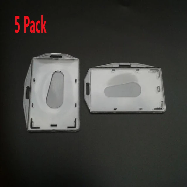3 Pack - Slim Heavy Duty Badge Holders - Hard Plastic Clear Polycarbonate  (Holds 1 Card) Rigid Top Load Single Card Case - Vertical Easy Access Thumb