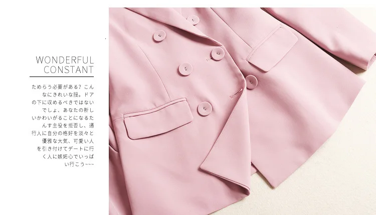 Pants Suit Women's Fall Double-breasted Notched Blazers and Pants High Quality Two-piece Set Pink Clothing