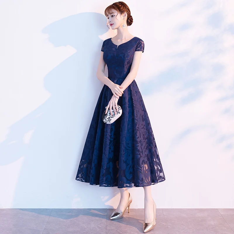 Short Sleeve Black simple Lace Elegant Cocktail Gowns back zipper Cocktail Dress