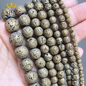 

Natural Volcanic Rock Stone Beads Electroplated Gold Lava Round Loose Beads For Jewelry Making DIY Bracelet 15'' 4/6/8/10/12mm