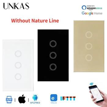 

UNKAS 3 Gang US Standard WIFI Touch Switch Ewelink APP Work with Google Home Alexa US Smart Home Single Fire Line
