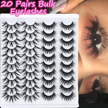 

20 Pairs 3D Mink False Eyelashes Handmade Natural Cross Wispies Fluffy Lashes Reusable Eyelashes Extension Eye Makeup Tools