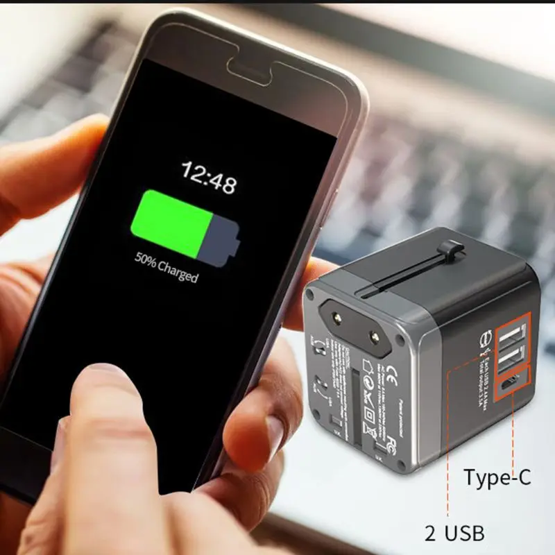 Адаптер питания Универсальный Переходник зарядное устройство 2 USB 1 C USB UK EU AU US E5BB