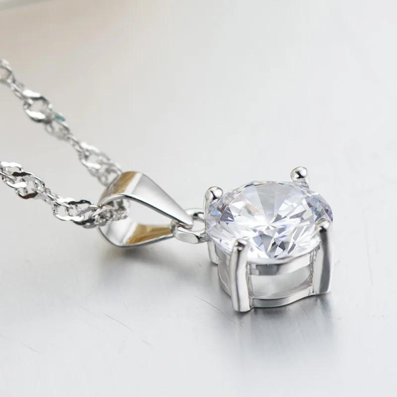 Sterling Silver Clavicle Necklace Pendant Zircon Diamond 4 Prongs Pendant Jewelry for Women 18K Gold Plated