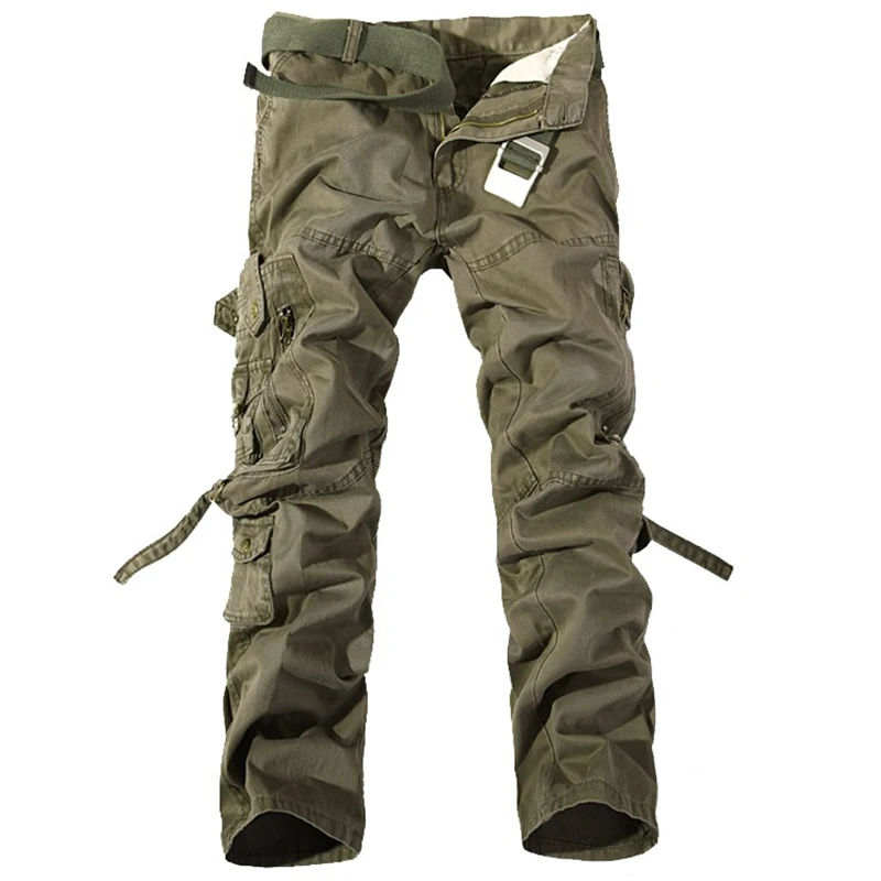 Soil army green Модные многокарманные однотонные мужские военные брюки, мужские брюки, комбинезоны, повседневные мешковатые армейские брюки карго, мужские размера плюс 42 - Цвет: Soil army green
