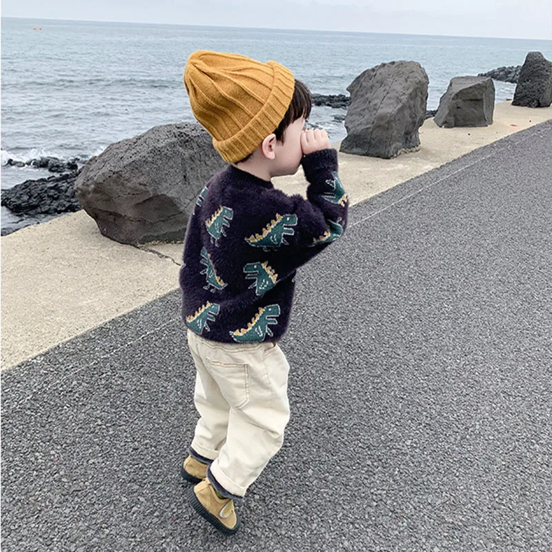 Осенне зимний бархатный теплый свитер для мальчиков и девочек с рисунком