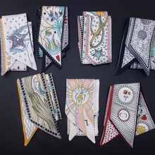 Дизайн тонкий шарф Созвездие печати женский шелковый шарф маленькая ручка сумка ленты женские головные шарфы и обертывания для дам