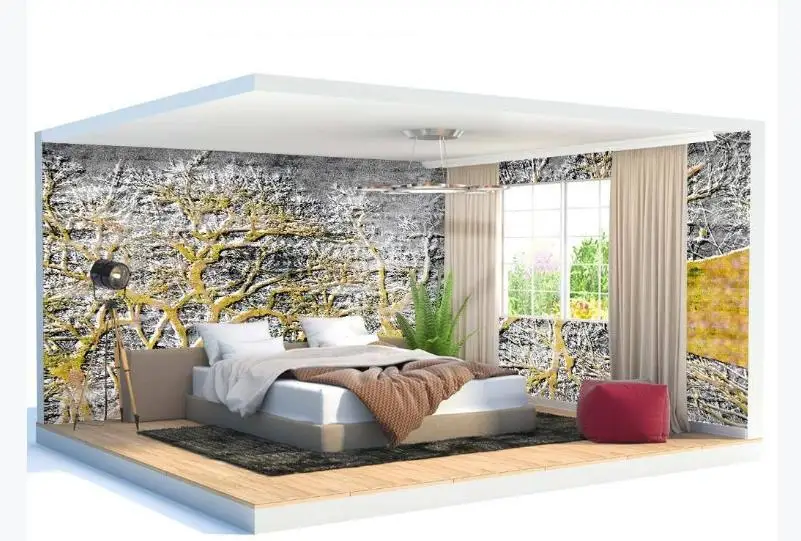 Vinyl Wallpaper Large Custom Wallpapers For Living Room Bedroom gold branch Waterproof Silk Bathroom Kitchen | Обустройство дома