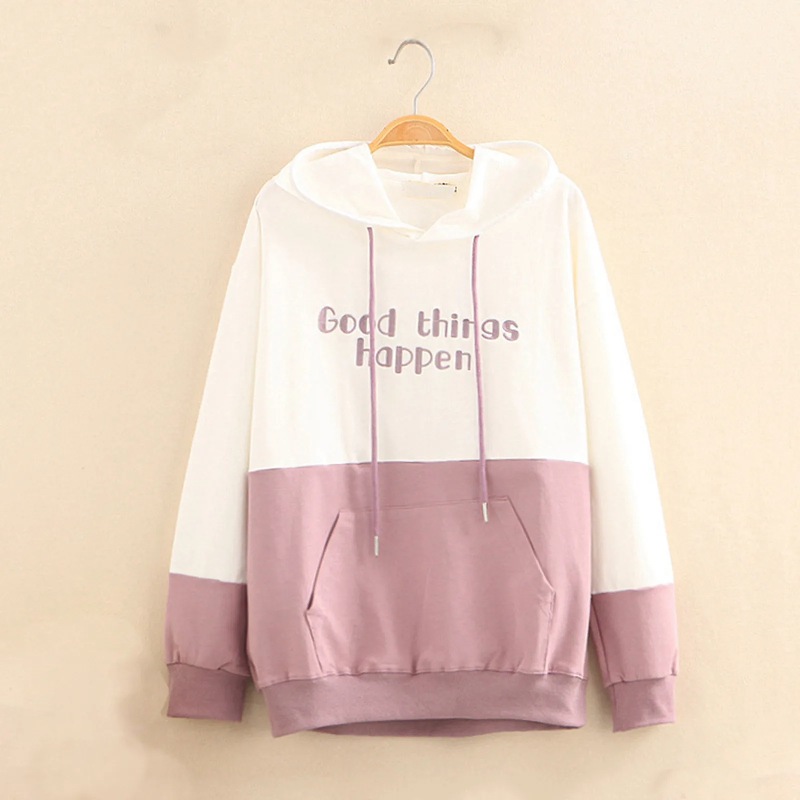 Women Hoodies Sweatshirts Autumn Letter Printed Patchwork Long Sleeve Pullover Top Harajuku Female Loose Hooded Top Streetwear 1