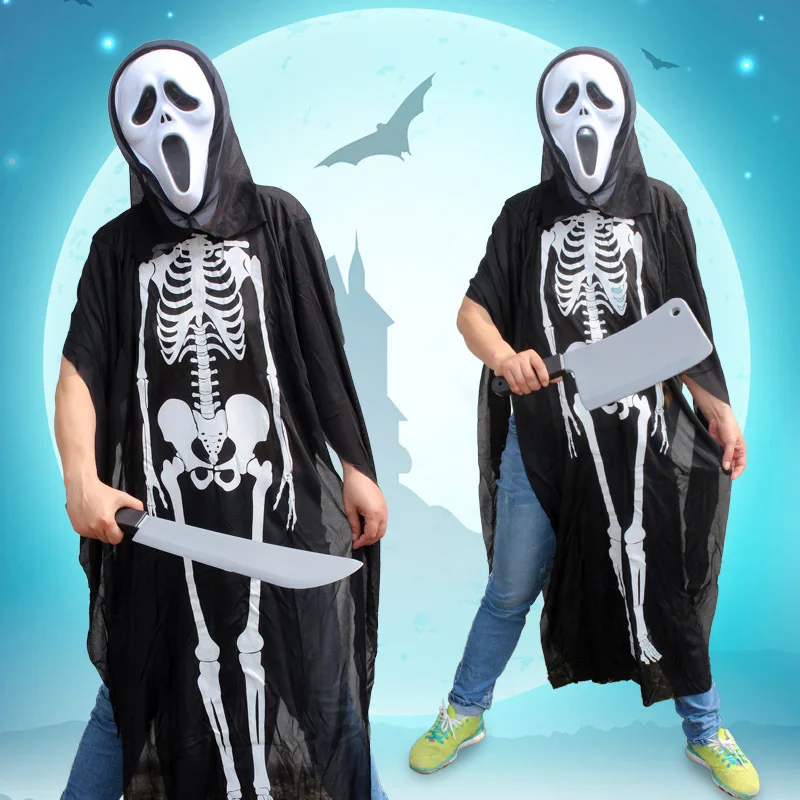 Halloween Cloak Set Ball Dressing up Clothing Funny Clothes Skeleton Mantle+ Mask+ Ax