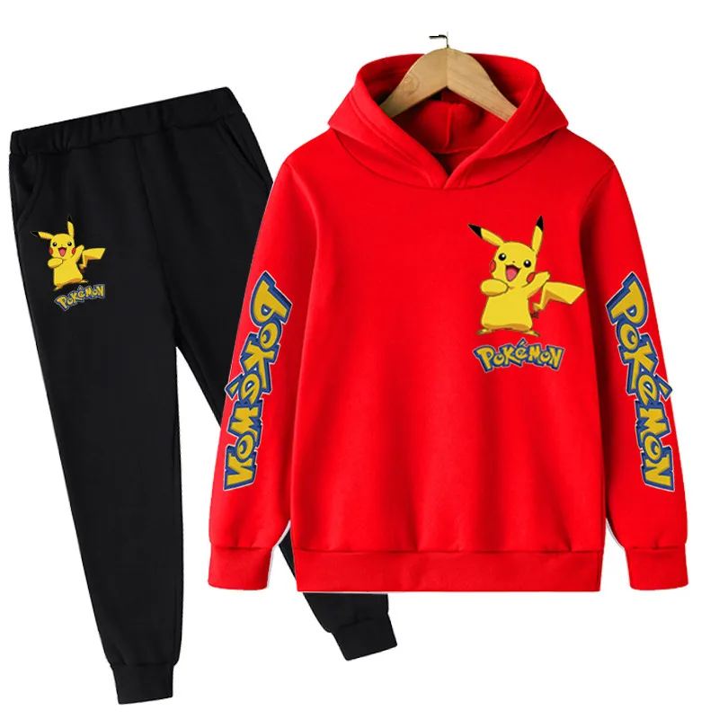 2022 New Children's Clothing Pikachu- Hoodie Pokemon- Suit Kids Hoodies Pants Two-piece Children Clothing Set 4-14 Years toddler hoodie boy Hoodies & Sweatshirts