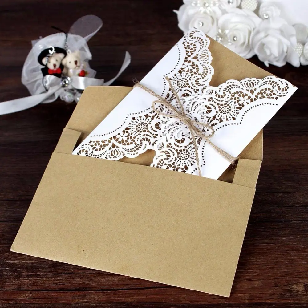  50 Deluxe Envelope Wedding Invitation Card Laser Cut Birthday Card Wedding Decoration Party Supplie - 4.00021E+12