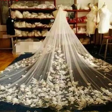 BacklakeGirls длинные 4 метра Аппликации Цветочные Свадебные Фата для невесты свадебное платье узор роскошный длинный хвост Фата