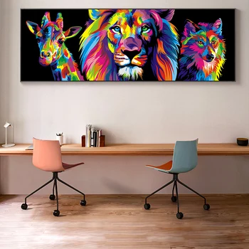 

Colorful Cartoon Animals Wal Art Posters Abstract Lions Canvas Paintings On the Wall Decorative Picture Nordic Art For Kids Room
