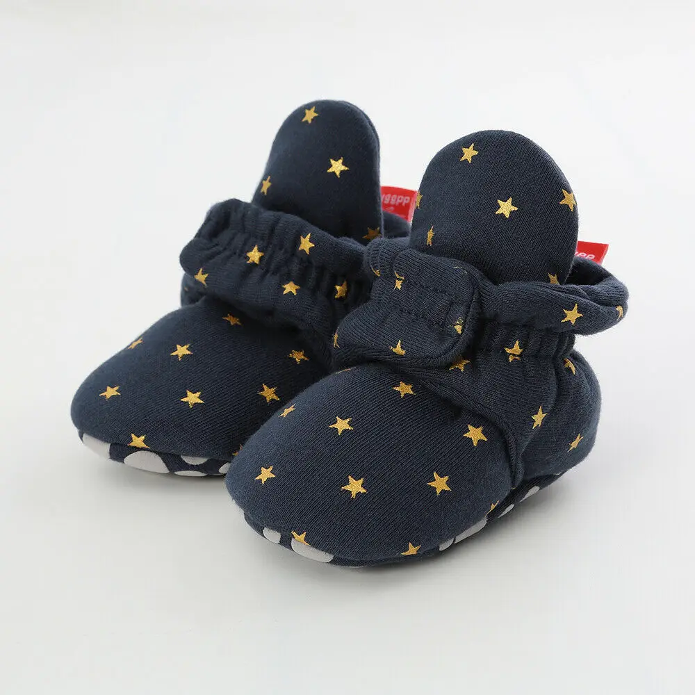 Dark Blue Star Для новорожденного мягкий теплый пинетки для новорожденных мальчиков и девочек 0-18 м - Цвет: Dark Blue Star