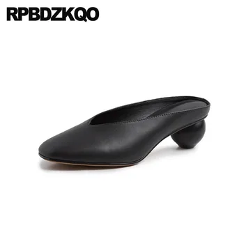 

ladies genuine leather block 2019 pumps european italian medium heels luxury brand shoes women black high square toe sandals new