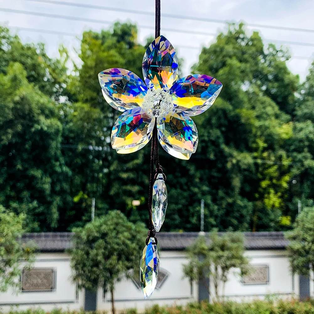 Car Hanging Ornament Rearview Mirror Hanging Ornaments Crystal 3D Flower Car Pendant Lucky Auto Interior Decoration Accessories 2
