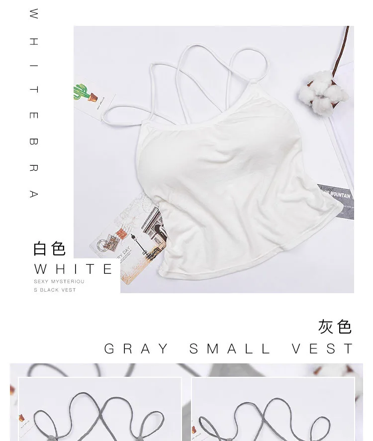 Hundred jiao allurement Cotton Mid-length Beauty Back Cross Camisole Wrap-around Base Underwear Anti-Exposure with Chest Pad Ves