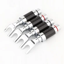 

4 pieces Rhodium Plated Y Spade Plug Black Carbon Fiber Speaker Cable Connector
