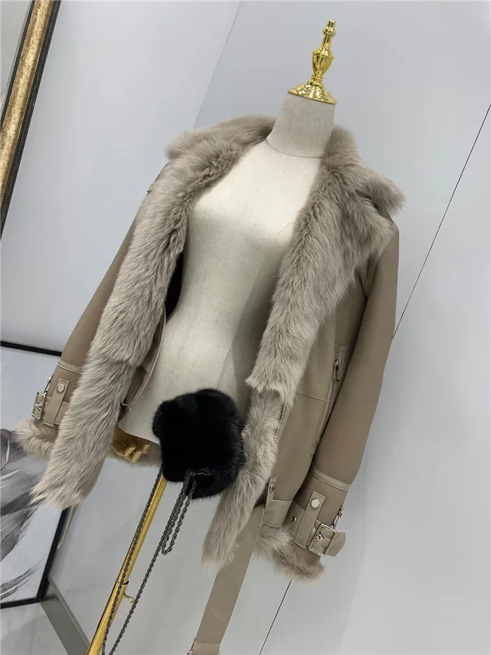 Натуральное меховое пальто, зимняя куртка для женщин, натуральная овечья шерсть, подкладка из натуральной овчины, кожаная мотоциклетная куртка