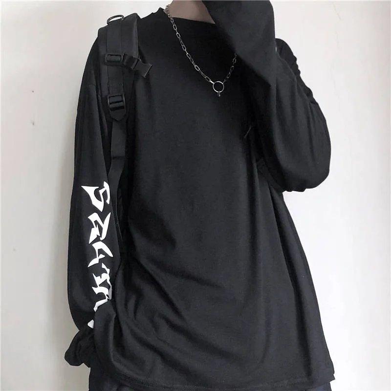 Черный Harajuku футболка уличная хип хоп футболки для мужчин и женщин Повседневная Корейская футболка с длинным рукавом свободная футболка уличная Осенняя футболка для мужчин - Цвет: Черный