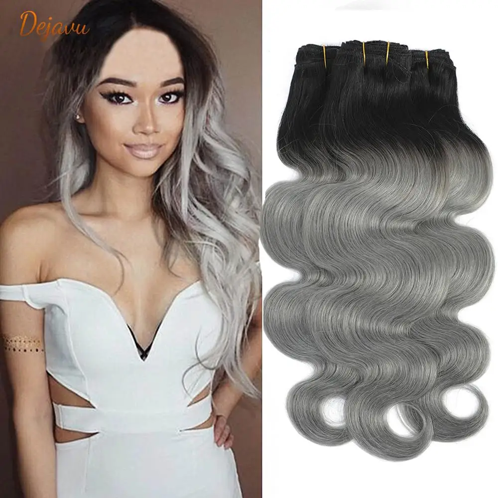 Dejavu Ombre Brazilian Hair 1B Grey Body Wave Remy Bond Hair Bundles 100% Ombre Human Hair Dark Roots Gray Hair 10-24 inches