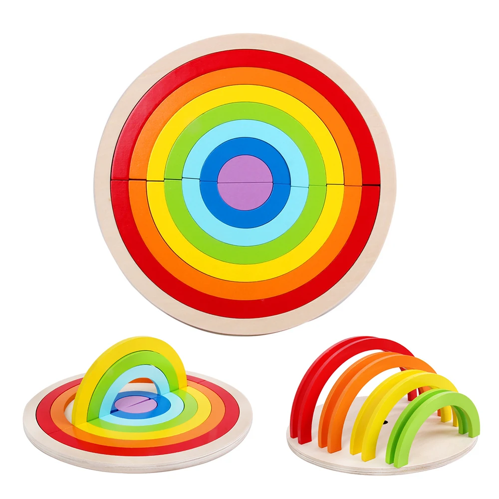 

14 Pieces Of Wooden Rainbow Stacked Blocks Children Learning Game Geometry Building Blocks Montessori Toys Early Education Toys