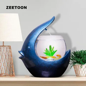 

110V / 220V Creative Fish Tank Natural Resin Fish Shaped Water Fountain Flower Pot Hydroponics Home Decor Crafts Humidifier Gift