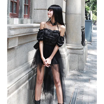 

2020 slim plaid sexy slash nech short style tops + irregular mesh skirt two-piece set famale tide wonen's clothes T947