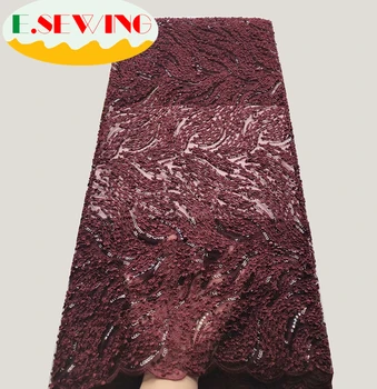 

Esewing High Quality 2019 Tulle Sequins French Nigerian Lace Fabrics Plume Embroidered African Black Blue Lace Fabric