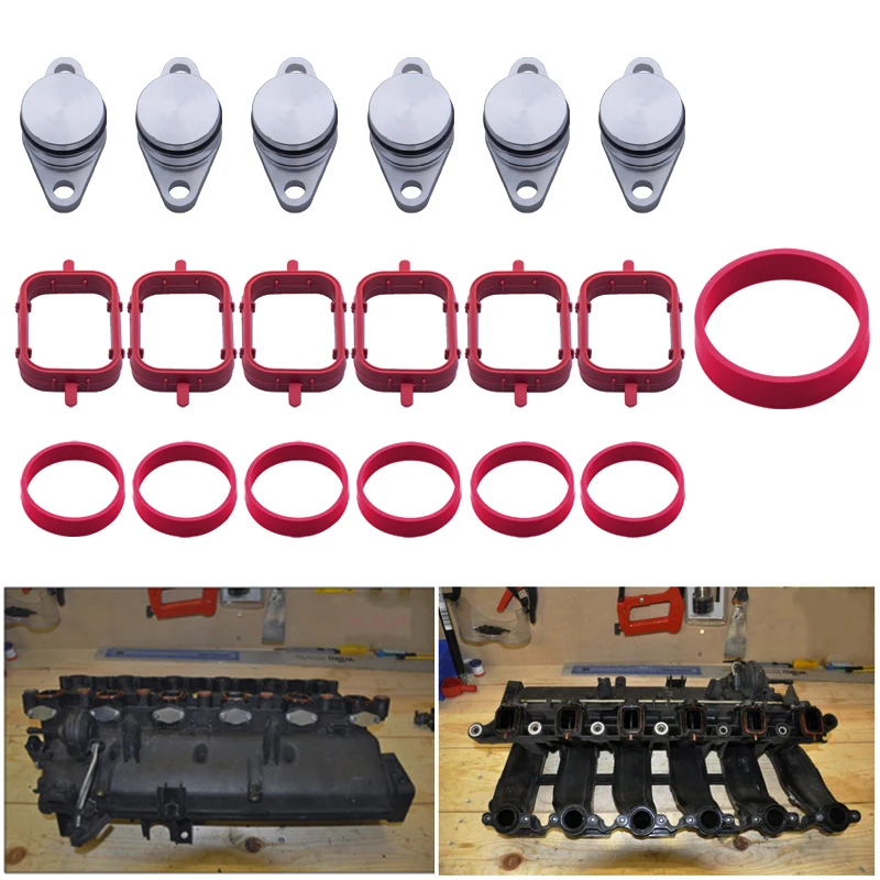 6*22mm/6*33mm Diesel Swirl Flap Blanks Replacement Bungs with Intake Manifold Gasket for BMW 320d 330d 520d 525d 530d 730d