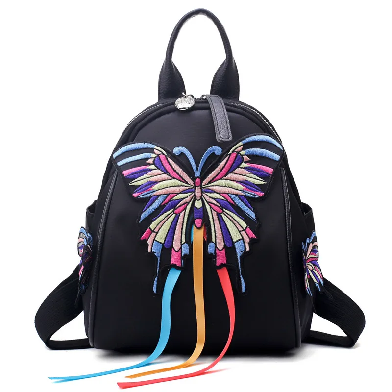

Fashion 2018 Spring New Style WOMEN'S Bag Ethnic-Style Backpack Butterfly Flower Embroidered Nylon Back Triple Use Shoulder Bag
