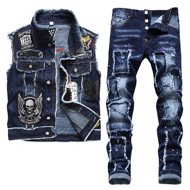 Ragged Paint Patch Stretch Jeans 