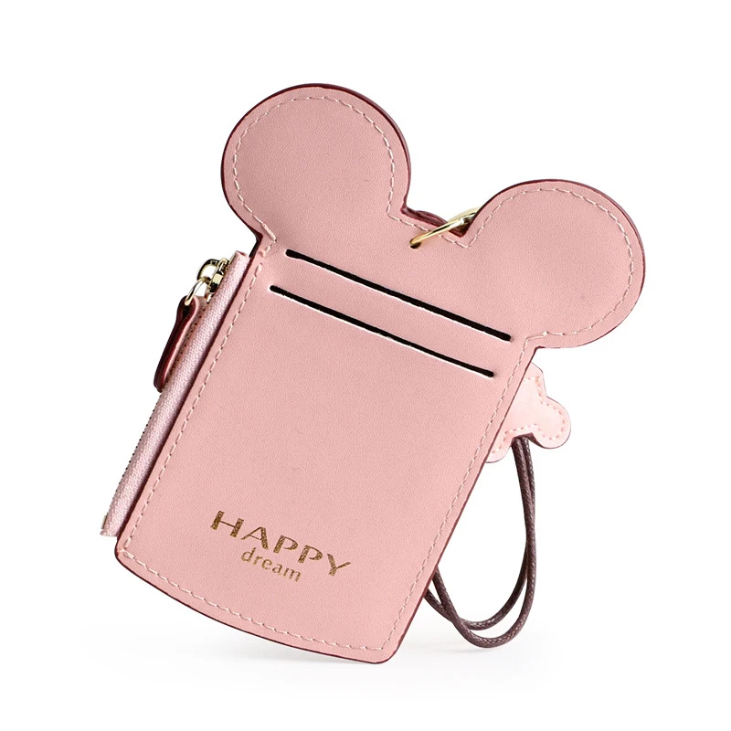 Cartoon Ear Letter Happy Dream Lanyard Neck Strap Card Holder Name Credit Card Holders Coin Purse Kids Gift - Цвет: pink