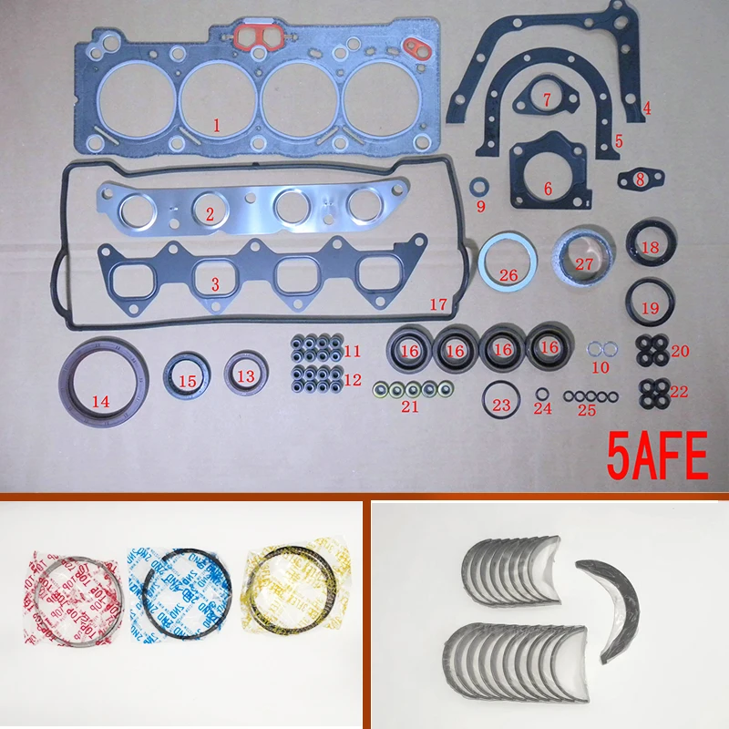 

5A 5AFE Engine Full gasket set kit crankshaft connecting rod bearing piston ring for Toyota Corolla/Soluna vios/Sprinter 1.5L