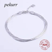 Pekurr 925 пробы Серебряный 5 строк змеиная цепочка браслет для женщин аксессуары амулеты модные ювелирные изделия подарок