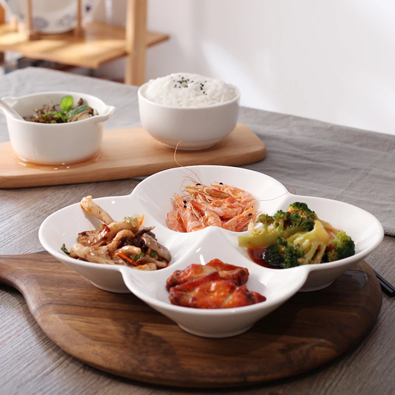 

1 pcs Porcelain Fruit Tray Four grid Dinner set Creative Ceramic Dessert Cake Food Plate Kitchen Cutlery Dinnerware Flatware 10'