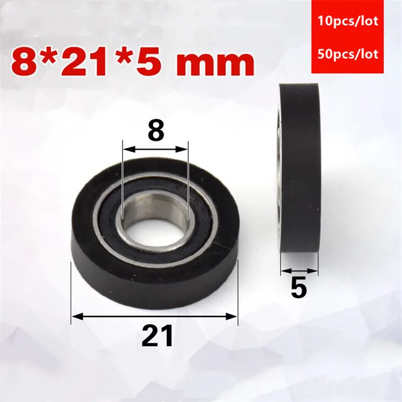 10 Stück/50 Stück Kunststoffbeschichtetes Lager 8 x 21 x 5 mm, 688 688RS PU-Rollenlager, Reibriemenscheibe, weiches Gummirad, 8 x 21 x 15 mm – Detail 1