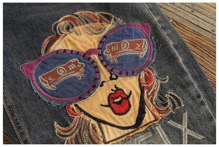 OMIKRON, дизайнерские штаны-шаровары с вышивкой, винтажные, эластичные, высокая талия, для женщин, для мальчиков, женские хлопковые джинсы, Vaqueros Mujer