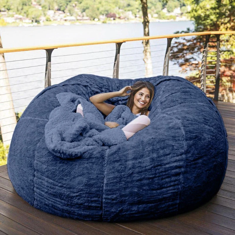 Dropshipping Giant Fur Bean Bag Cover Big Round Soft Fluffy Faux Fur BeanBag Lazy Sofa Bed Cover Living Room Furniture 1