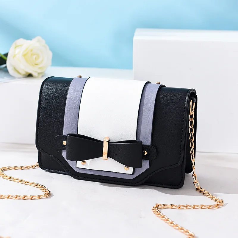 

New Style Macarons Contrast Color Chain WOMEN'S Bag Sweet GIRL'S Bow Square Sling Bag Crossbody/shoulder Bag Korean-style Bag