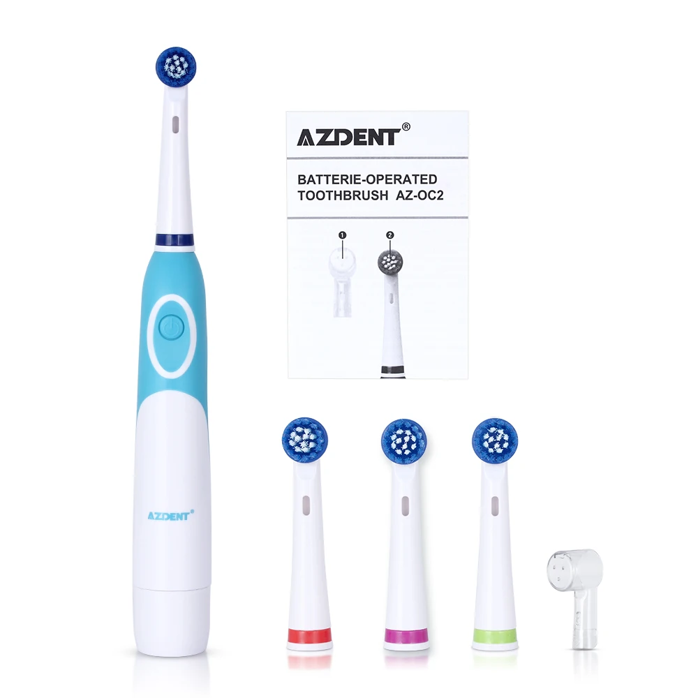 AZDENT вращающаяся электрическая зубная щетка с аккумулятором с 4 головками для гигиены полости рта, уход за полостью рта, не перезаряжаемая зубная щетка для чистки полости рта